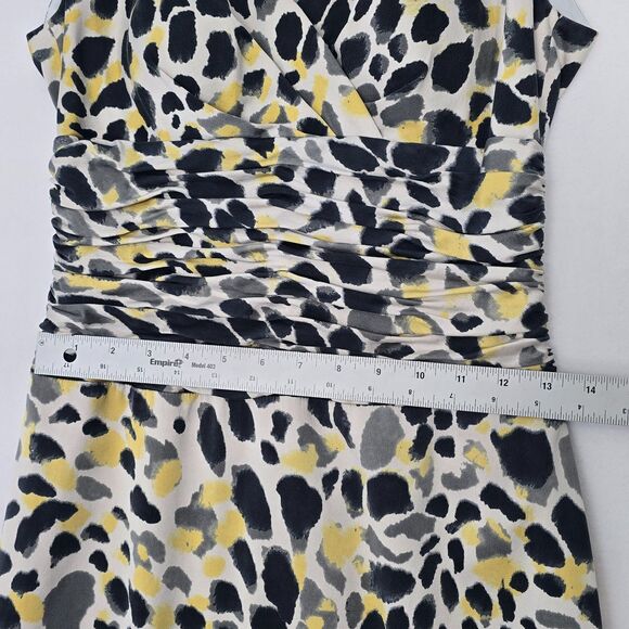 Kay Unger Womens 4 Silk Abstract Animal Print Yellow Gray Black Faux Wrap Dress - Picture 16 of 16